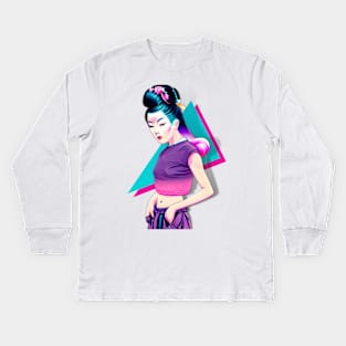 Vaporwave Pretty Geisha Girl Kids Long Sleeve T-Shirt